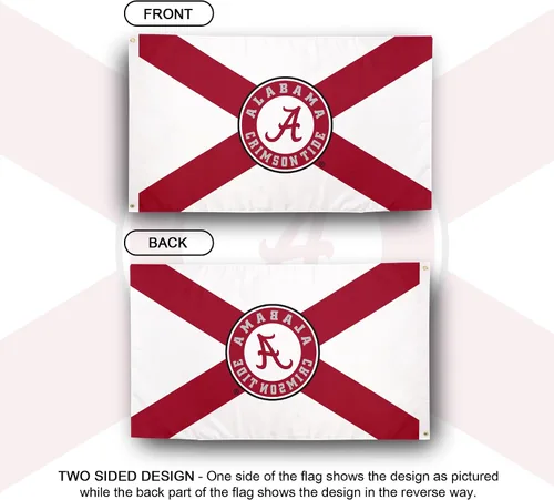 Vista 2 de Desert Cactus Bandera de la Universidad de Alabama Crimson Tide Bama UA Banners 100% poliéster para interiores y exteriores, banderas de 3 x 5 pies