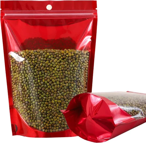 Vista 7 de Paquete de 100 bolsas a prueba de olores, bolsa resellable de Mylar con ventana transparente, bolsa de aluminio de pie para almacenamiento Verde