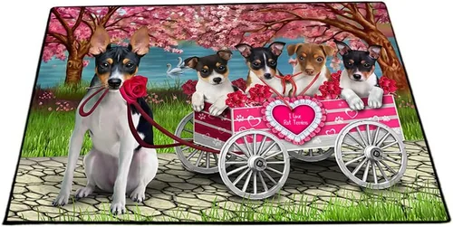 Vista 18 de Doggie of the Day Tapete Rat Terrier para perros, 4 de julio, Día de la Independencia, el mejor felpudo para perro, decoración protectora, arte