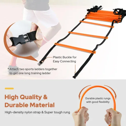 Vista 2 de GHB Pro Agility Ladder Agility Training Ladder Speed 12 Rung 20ft with Carrying Bag Naranja