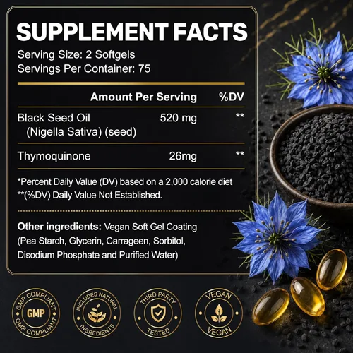 Vista 2 de Black Seed Oil Softgel 500mg prensado en frío - 150 cápsulas