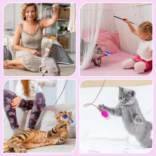Vista 7 de simarro 3 piezas de juguetes de varita de plumas para gatos, juguete interactivo para gatos de interior y adultos, juguetes coloridos para gatos