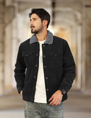 Vista 2 de TACVASEN Men's Corduroy Jacket Fleece Sherpa Lined Winter Coats Warm Thick Cotton Casual Trucker Cargo Jacket