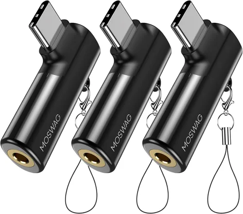 Vista 9 de MOSWAG Adaptador de auriculares USB C a conector tipo C de 0.138 in, micrófono auxiliar en ángulo derecho, dongle de audio de aleación de zinc