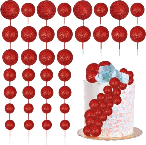 Vista 10 de 30 piezas de mini globo para decoración de tartas, bolas de espuma con purpurina, bolas de perlas de imitación, decoración para tartas, decoración