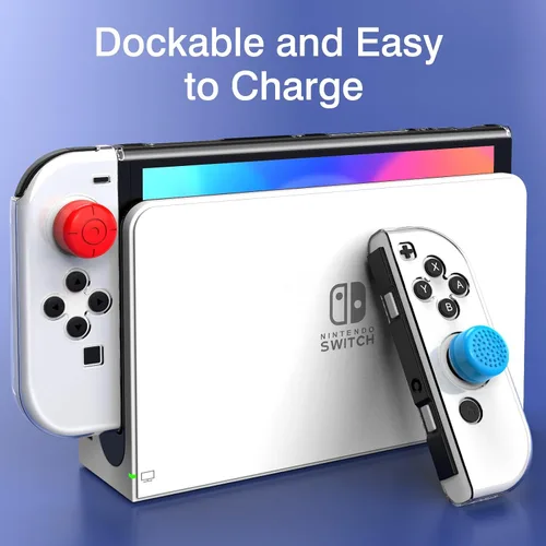 Vista 5 de Mooroer Switch OLED - Funda protectora acoplable mejorada para Nintendo Switch OLED con funda protectora de agarre de TPU suave y 6 tapas para pulgar