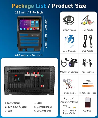 Vista 5 de Radio de coche 2+64G para Ford F150 2009 2010 2011 2012, Carplay inalámbrico Android Auto Radio estéreo Android 9 pulgadas pantalla táctil Bluetooth