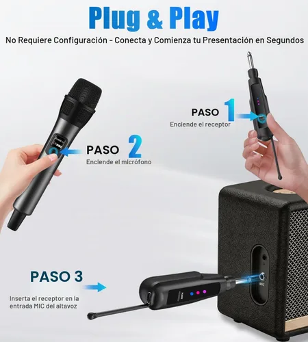 Vista 6 de Aveek Micrófono inalámbrico para karaoke, micrófono de karaoke recargable (trabajo 40 hs), para altavoz, máquina de karaoke, iglesia, discurso