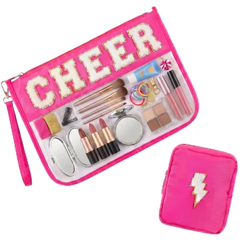 Vista 15 de Hillban Juego de 2 bolsas de bebé de chenilla, bolsas de letras de chenilla, bolsa de maquillaje, bolsa de viaje para bebé, impermeable, portátil