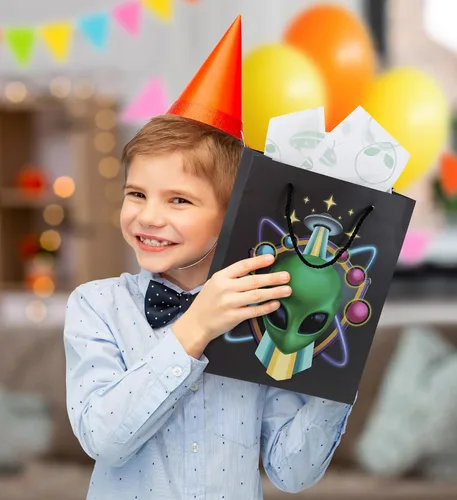 Vista 6 de DolliBu Alien - Bolsa de regalo grande con papel de seda y asas, 13 pulgadas