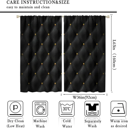 Vista 131 de Cortinas Negras con Dobladillo Dorado, Cortinas Opacas con Bolsillo para Barra con Estampado de Rayas de Foil en Onda Dorada para Decoración de Negro