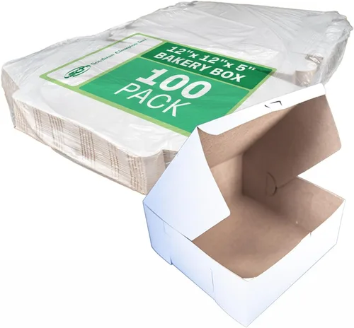 Vista 3 de Cajas de panadería SCT blancas de una pieza sin ventana, 12 x 12 x 2.75 pulgadas, papel, 100/cartón