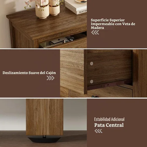 Vista 4 de LYNSOM Cómoda para dormitorio con 7 cajones, cómoda natural con asas negras, cómoda de almacenamiento de madera para armario, sala de estar Roble
