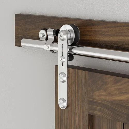 Vista 7 de CCJH Kit de herrajes para puertas correderas de acero inoxidable de 5.5 pies, kit de puerta de granero de madera resistente y suave, apto