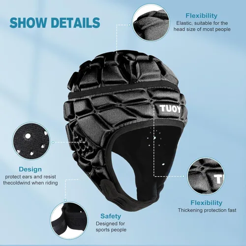 Vista 2 de Casco acolchado de carcasa suave, protección para la cabeza de rugby 7 v7 bandera de fútbol fútbol portero gorra protectora para niños, jóvenes