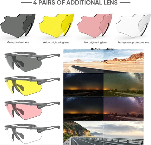 Vista 22 de Lentes de sol polarizados para ciclismo con 5 micas UV400, con armazón TR90.