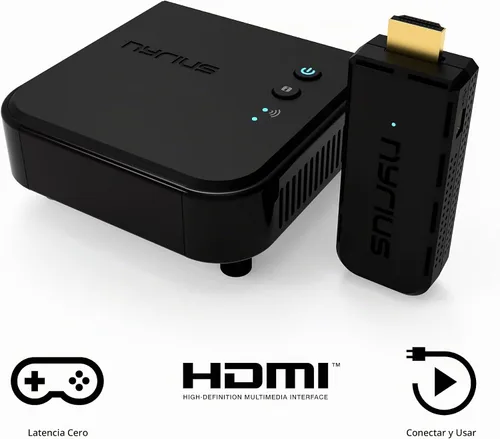 Vista 2 de Nyrius Transmisor y receptor de video HDMI inalámbrico Aries Pro+ para transmitir video de 1080p hasta 165 pies desde laptop, PC, caja de cables
