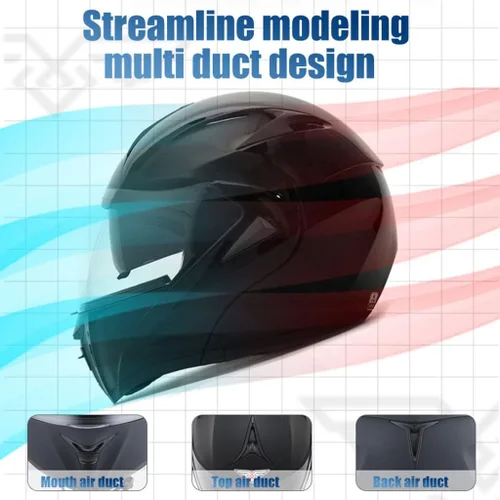 Vista 5 de Casco de motocicleta con Bluetooth de cara completa, casco modular inteligente integrado, aprobado por DOTECE, antivaho doble visera, casco frontal