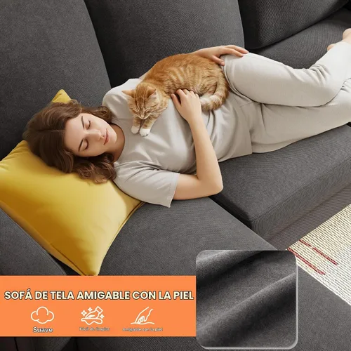 Vista 3 de YESHOMY Sofás para sala de estar, sofá con otomana móvil, sofá pequeño con chaise reversible y bolsillos laterales, sofá en forma de L para espacios