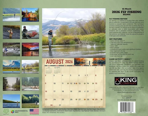 Vista 2 de The KING Company - Calendario de pared de pesca con mosca 2026, tamaño XL, 14 x 22 pulgadas, calendario de pesca por The KING Company-Monster