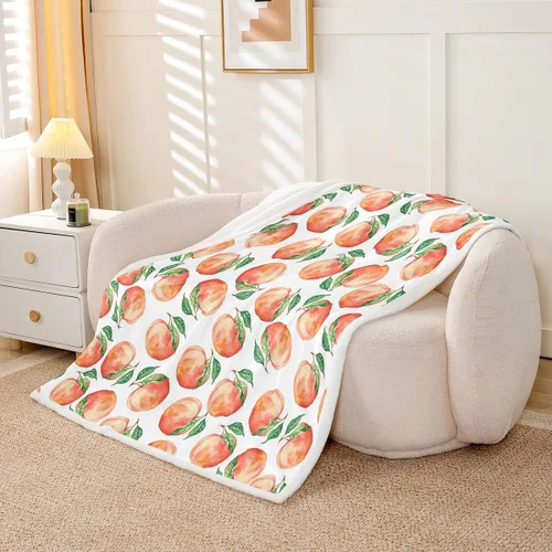 Vista 3 de Feelyou - Manta de forro polar con estampado de melocotones, diseño tropical de frutas, suave y linda, para cama, sofá, sillón, decoración de Multi