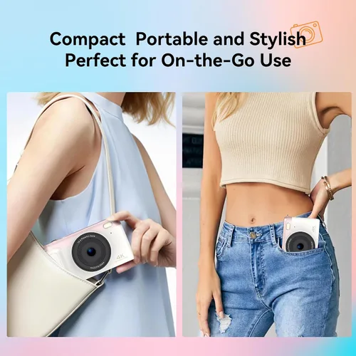 Vista 6 de 4K Digital Camera Vlogging Camera for Travel Point and Shoot 75MP Photo Resolution, 4K 30FPS Video, 3-Inch Flip IPS Screen, 2500mAh Battery, 32GB