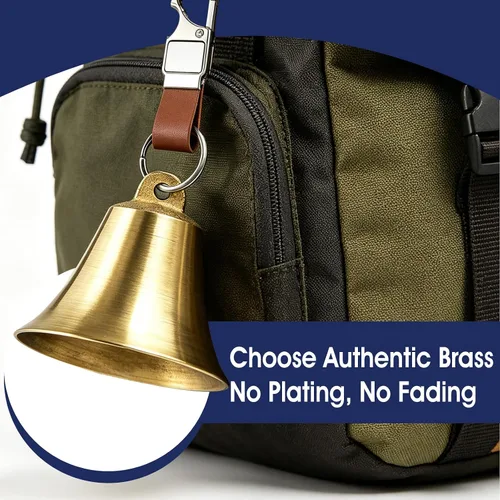 Vista 3 de Pacify 2" Loud Bear Bell with Whistle for Hiking, 3 in 1 Solid Brass Bear Bells with Emergency Whistle and Carabiner for Survival, Hiking, Camping