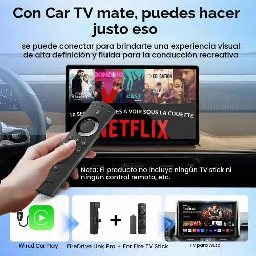Vista 3 de Carlinkit FireDrive Link Pro Car TV Mate, convertido con cable a Android inalámbrico Auto y adaptador CarPlay, compatible con CarPlay con cable