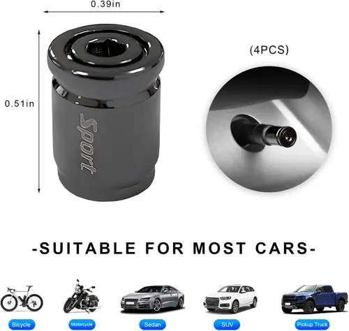 Vista 2 de Dickno 4 piezas tapas de vástago de válvula de neumático de coche con cierre, cubiertas antirrobo para vástago de válvula de rueda automática