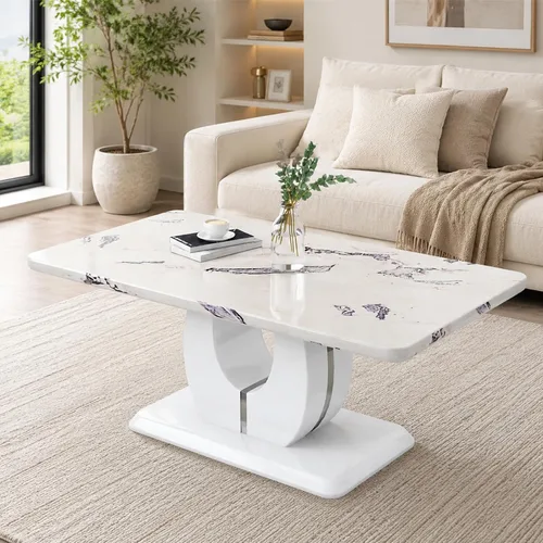 Vista 9 de Mesa de Centro Rectangular para Sala de Estar, Mesas de Centro de Imitación de Mármol con Almacenamiento, Base Moderna Estable Mesa de Centro