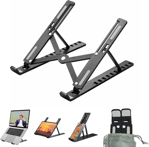 Vista 3 de Adjustable Foldable Aluminum Laptop Stand for 8–16 Inch Laptops, 7-Level Portable Notebook Riser, Black