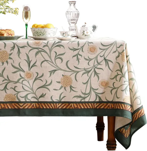 Vista 24 de [Usado] patdrea Mantel largo de lino de diseño verde para mesa rectangular, mantel vintage transpirable con patrón de frutas amarillas, funda