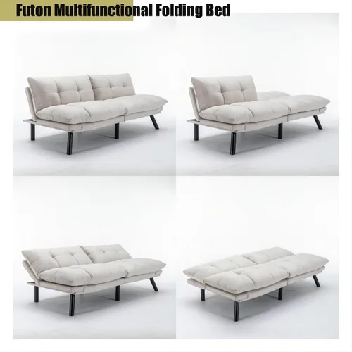 Vista 7 de Sofá cama futón, sofá futón plegable convertible, sofá pequeño transpirable para estudio compacto en sala de estar y dormitorio, oficinas, sofá Beige