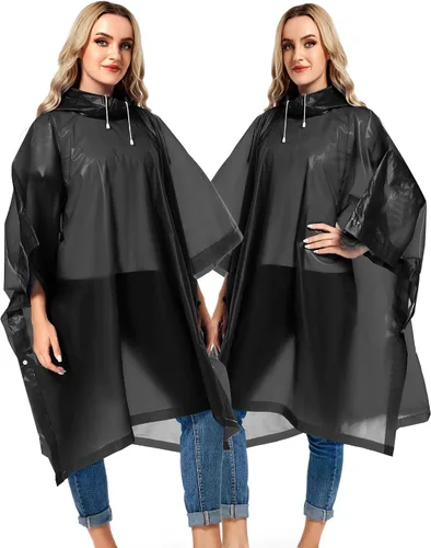 Vista 72 de Paquete de 2 ponchos de lluvia para adultos, reutilizables, impermeables, de supervivencia, emergencia, resistente, con capucha con cordón