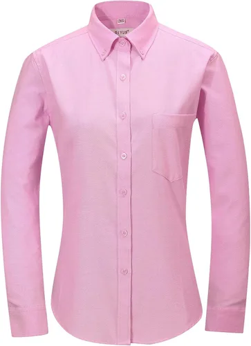Vista 12 de Camisa con botones para mujer de manga larga Oxford camisa de algodón de corte clásico, blusa de trabajo resistente a las arrugas
