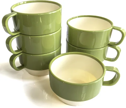 Vista 9 de Sicaluya Tazas de café de plástico apilables de 11 onzas con asa (paquete de 6), taza de fiesta ligera para niños y adultos y ancianos, aptas