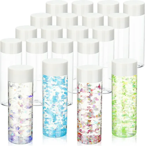 Vista 13 de Hoolerry 16 botellas sensoriales de plástico vacías con tapas, botellas de agua sensoriales de plástico transparente reutilizables