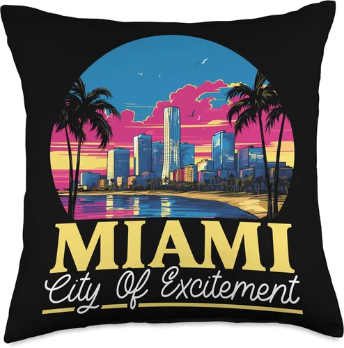 Vista 4 de Miami City Florida USA SteMi Apparel Miami City Florida USA America United States Throw Pillow, 16x16, Multicolor