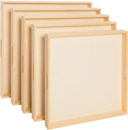 Vista 9 de Bandejas de madera anidadas para servir, bandejas rectangulares sin terminar con asas recortadas para manualidades, otomanos, servir y decoración
