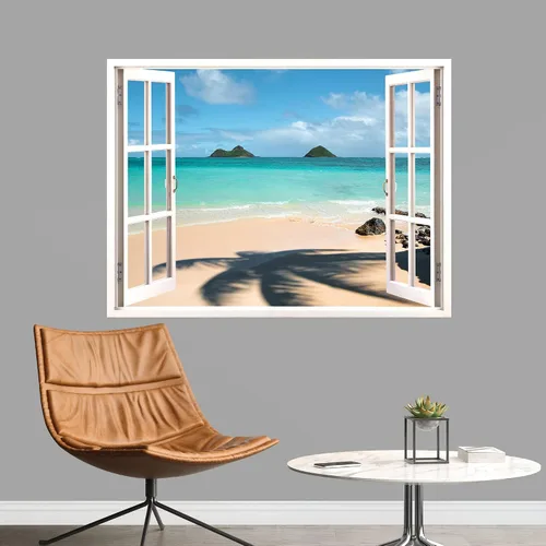 Vista 24 de IDEA4WALL Adhesivo mural removible para pared, arena blanca tropical, playa, orilla, palmera, naturaleza, desierto, fotografía, arte moderno