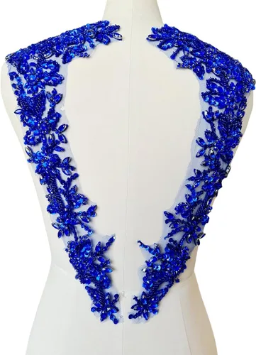 Vista 11 de Apliques hechos a mano con cuentas de diamantes de imitación para coser en parche de encaje de cristal, 1 par para ropa de bricolaje, vestido