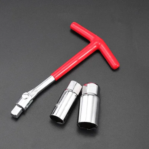 Vista 4 de Llave de enchufe de bujía universal con mango en T, llave de enchufe doble de 0.630 in (5/8 pulgadas) y 0.827 in (13/16 pulgadas) Kit