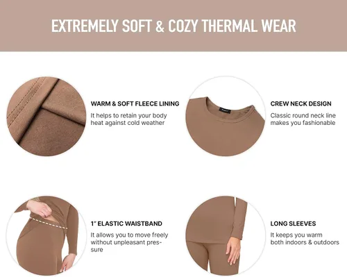 Vista 5 de ALWAYS Conjunto de ropa interior térmica para mujer, forro polar de alta calidad, suave, cálido, largo, capa base, ropa térmica