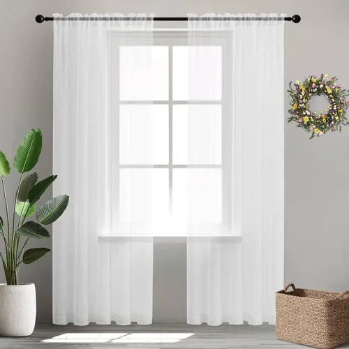 Vista 9 de XTMYI Cortinas negras de 48 pulgadas de largo para dormitorio, juego de 2 paneles, bolsillo para cortinero, cortinas de encaje transparentes