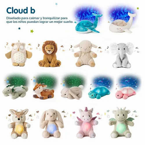 Vista 6 de Cloud B Twilight Buddies Dragón de peluche Luz nocturna Proyector de estrellas y constelaciones en 3 colores Apagado automático desde