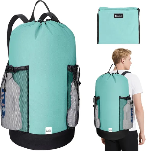 Vista 18 de BALEINE Mochila Bolsa de Lavandería de 120L, Tela Oxford 900D Bolsas Grandes de Lavandería de Viaje con Correas para el Hombro y 2 Bolsillos