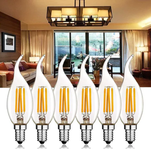 Vista 2 de EAGWELL Bombilla LED con base de candelabro, bombilla LED E12, punta de llama, bombillas de filamento regulable, 4 W = 40 W, 2700 K blanco cálido