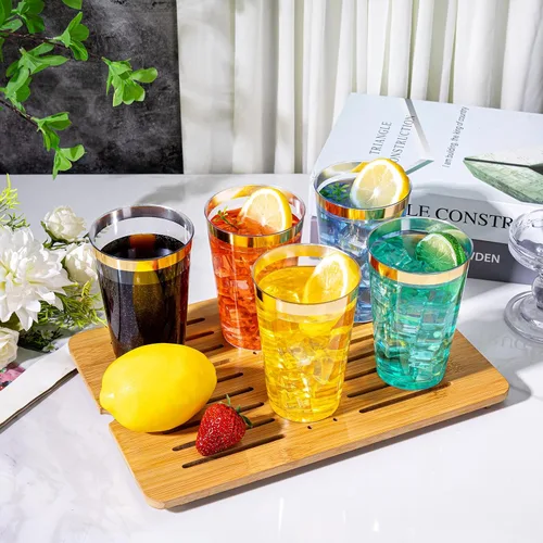 Vista 5 de I00000 Paquete de 100 vasos de plástico dorados de 14 oz, vasos desechables dorados vasos, copas de vino de plástico desechables, copas de cóctel