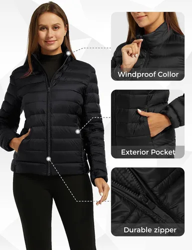 Vista 6 de Wantdo - Chaqueta corta de plumón, ultra ligera, para mujer, empaquetable