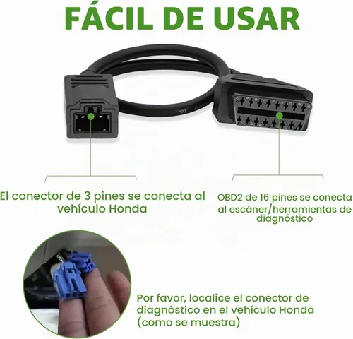 Vista 3 de Adaptador OBD1 a OBD2 para Honda Cable de 3 Pines, Compatible con Vehículo Honda Cable Adaptador de Conector Diagnóstico de 3pines Obd1 a 16pines